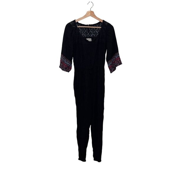 Abercrombie Black Lace Detailing & Floral Cuff Sleeves Women's Jumpsuit Size XL - Picture 1 of 9